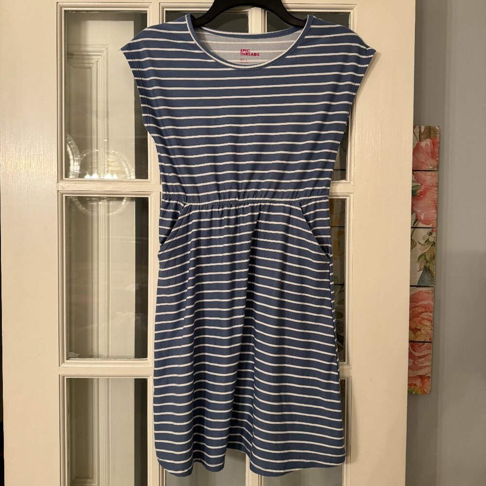 Epic Threads Blue white stripes nautical Dress‎ L
